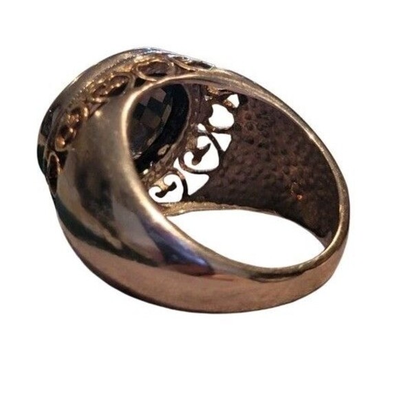 925 Sterling Silver 2-Tone Ring Large Faceted Smoky Topaz Gold Plated hearts 8 - Picture 5 of 14